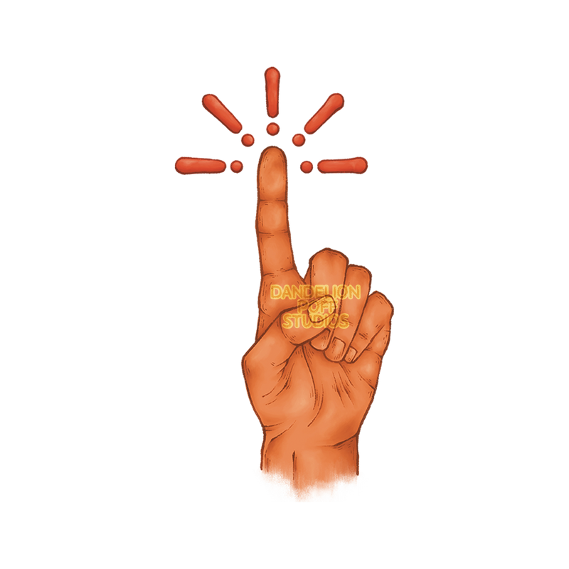 Finger pointing up with exclamation marks illustration