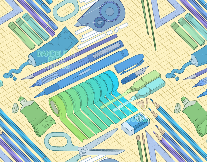 Blue stationery items illustration