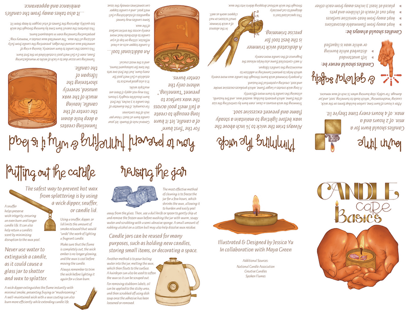 Candle care basics zine spreads