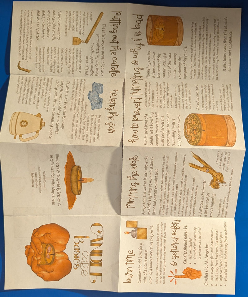 Printed candle care basics zine