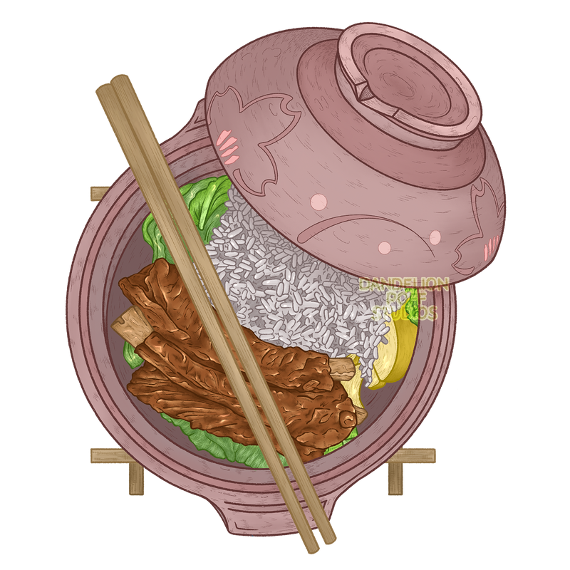 Clay pot pork rib rice illustration