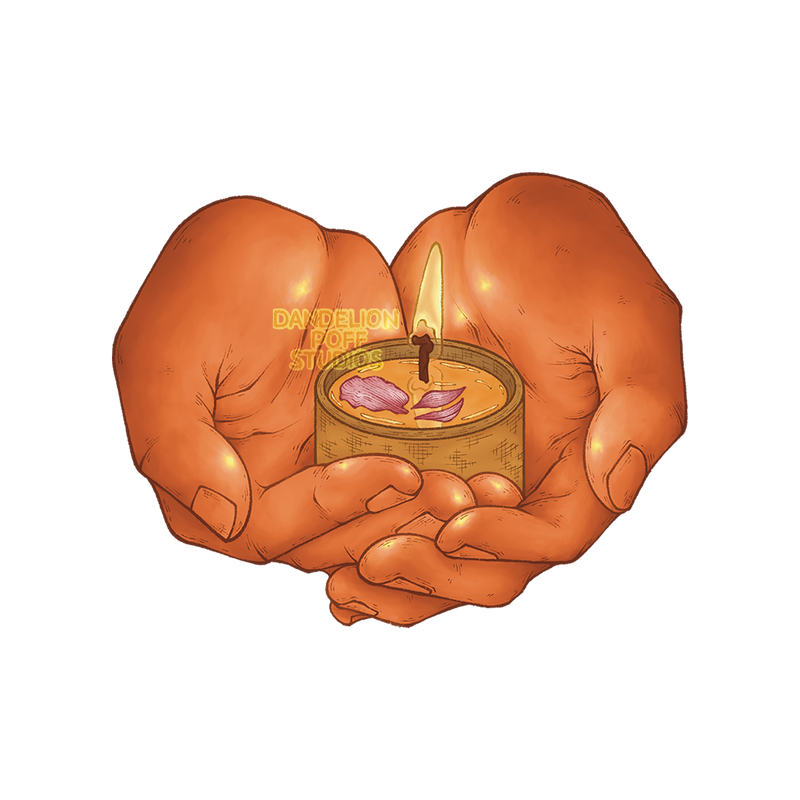 Hands holding lit candle illustration