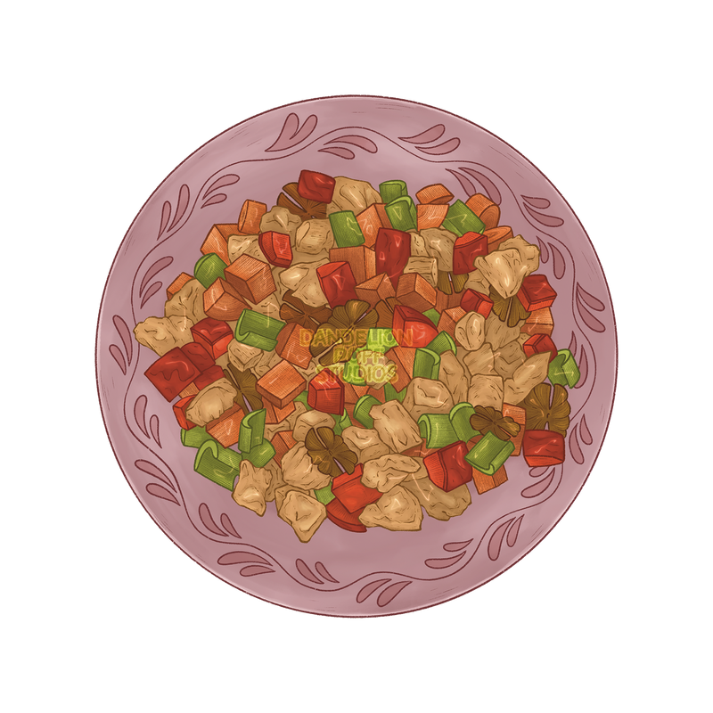 Jaing bao walnut chicken illustration
