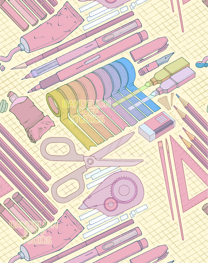 Pink stationery items illustration