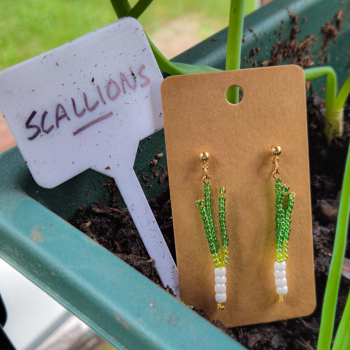 Beaded Scallion Earrings